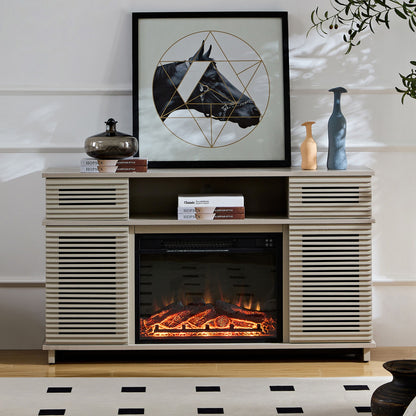 Modern Cabinet With Adjustable Shelves And Remote Controlled Fireplace