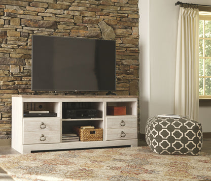 Willowton - Whitewash - 2 Pc. - 64" TV Stand with Faux Firebrick Fireplace Insert