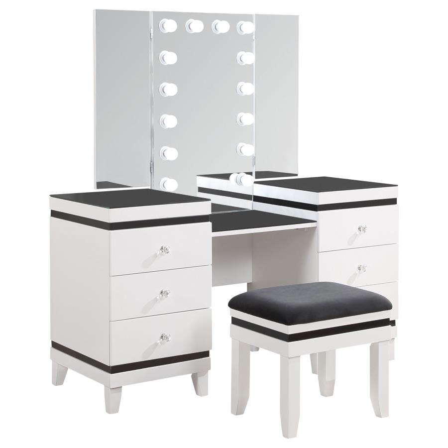 Talei - 6-Drawer Vanity Set With Lighting - Black And White