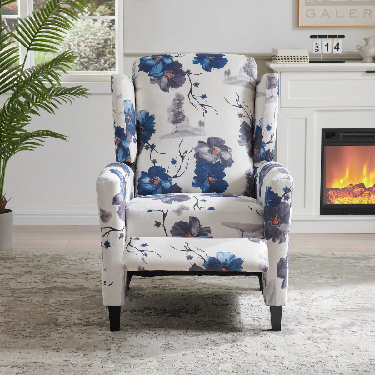 Wingback Recliner Chair With Padded Arms - Blue
