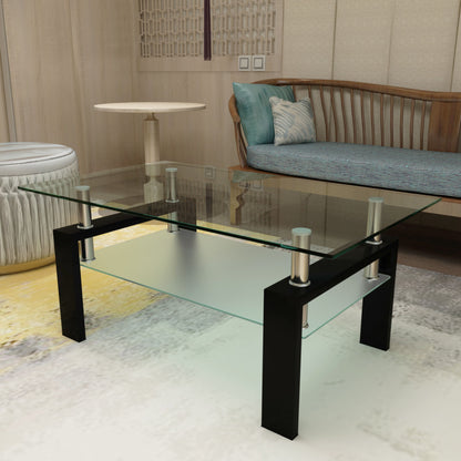 Rectangle Coffee Table, Modern Side Center Tables For Furniture - Clear / Black