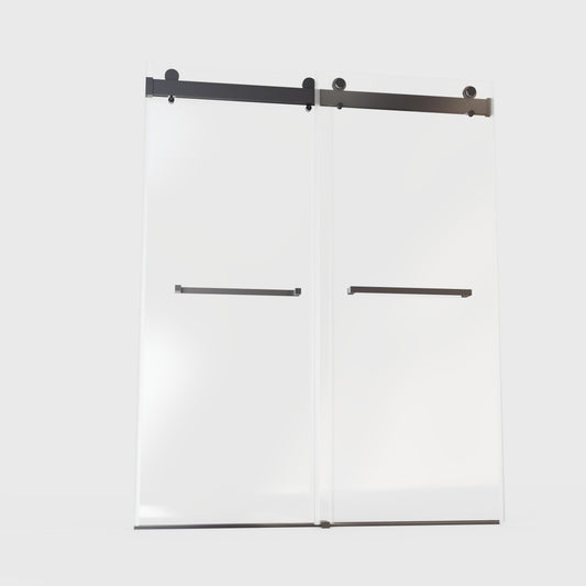 Frameless Double Sliding Soft-Close Shower Door In Matte, 3 / 8" (10Mm) Thick SGCC Tempered Glass Door - Black