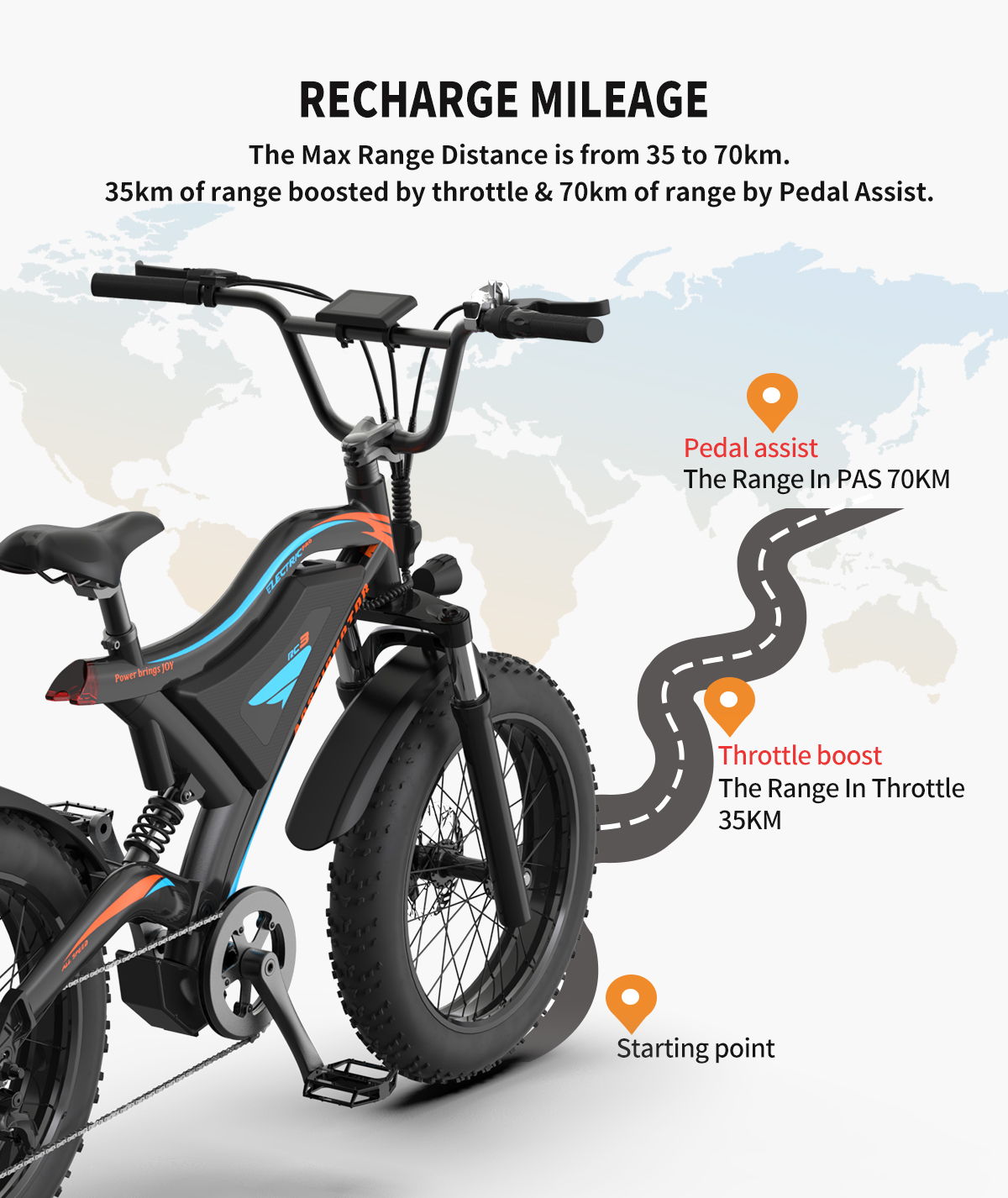 Electric Bicycle 500W Motor 20" Fat Tire With 48V / 15Ah Li - Battery S18 - Mini New Style - Black