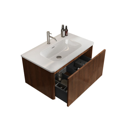 Etna - Striped Bathroom Vanity With Ceramic Sink, Wall Mounted Floating Bathroom Vanity For Modern Bathroom