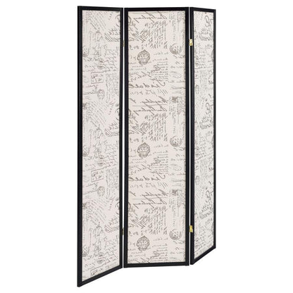 Felice - 3-Panel Room Divider Folding Screen - French Script