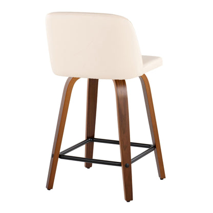 Toriano - Mid Century Modern Fixed Height Counter Stool With Swivel With Square Footrest (Set of 2)