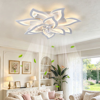 32" Flower Ceiling Fan With LED Dimmable Light, Low Profile Flush Mount Fan With Remote Control, 6 Speeds