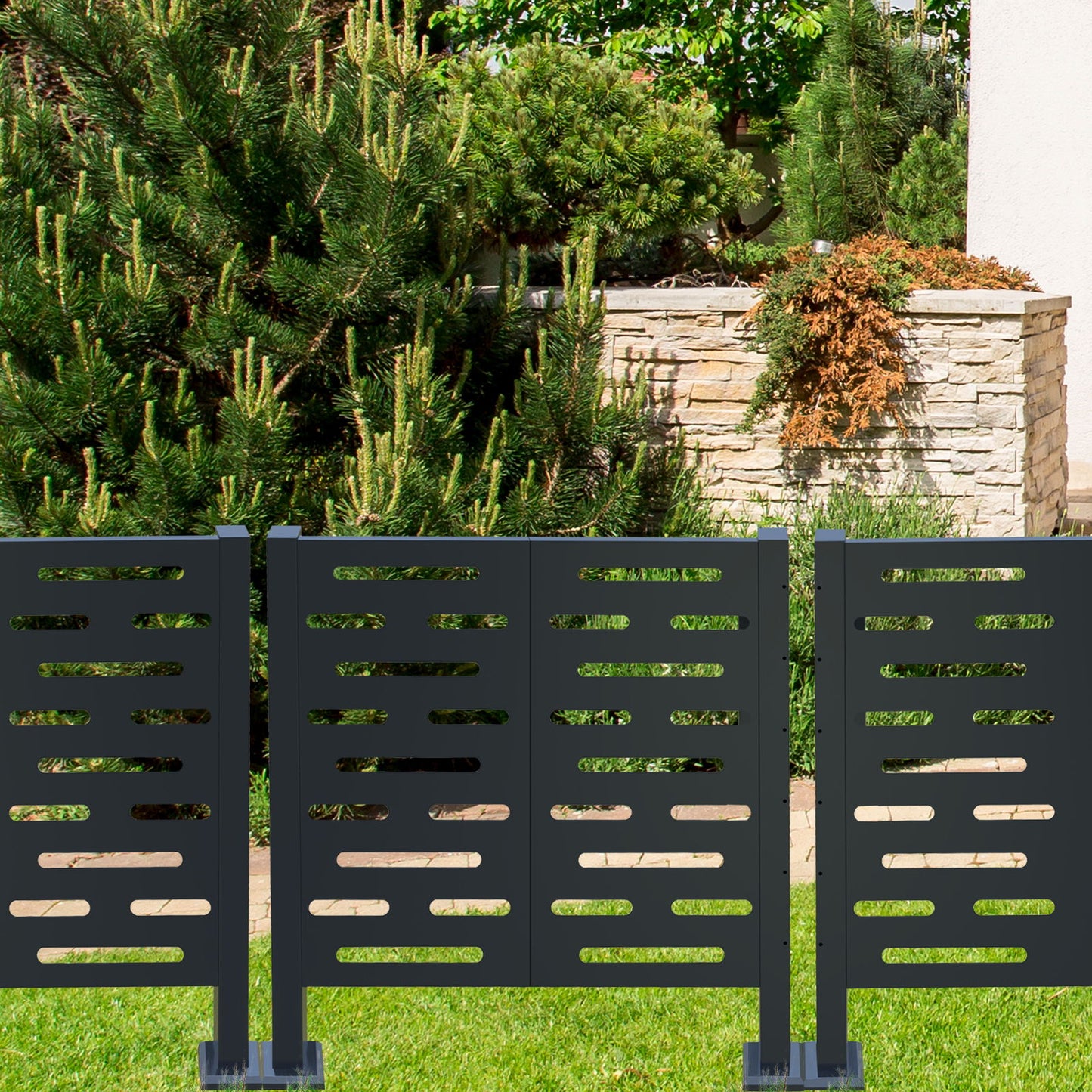 Air Conditioner Fence For Outdoor Units, Metal Privacy Fence Cover, Perfect To Conceal Air Conditioning Units, 3 Fence Panel