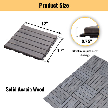 Interlocking Deck Tiles Striped Pattern, Square Acacia Hardwood Outdoor Flooring For Patio, Bancony, Pool Side