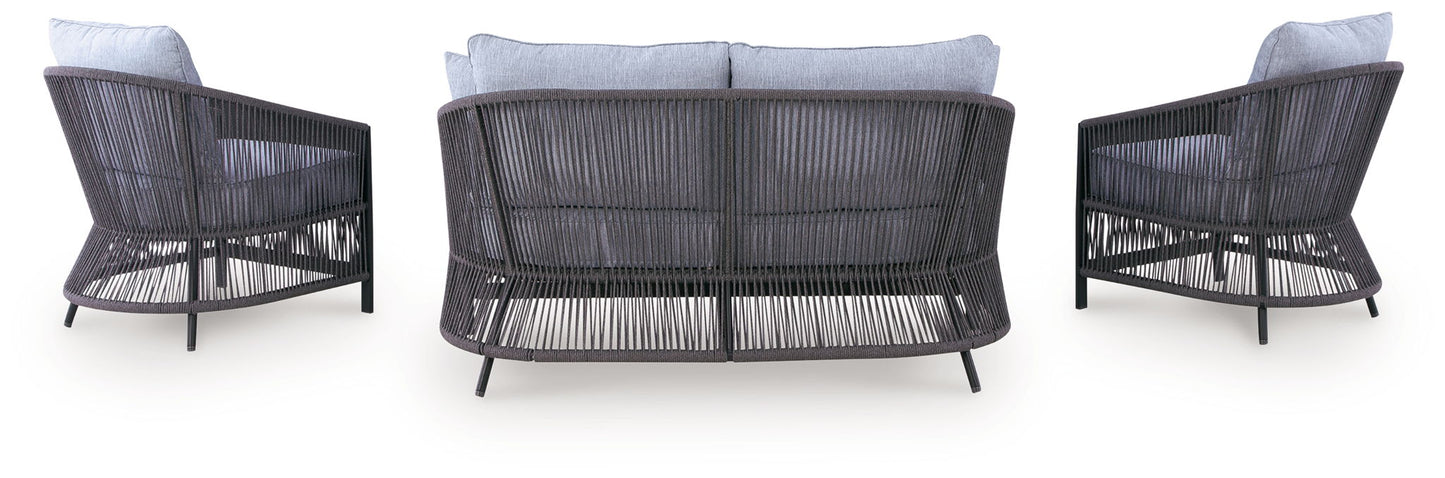 Bodega Island - Loveseat, Lounge Chairs, Table Set (Set of 4) - Gray