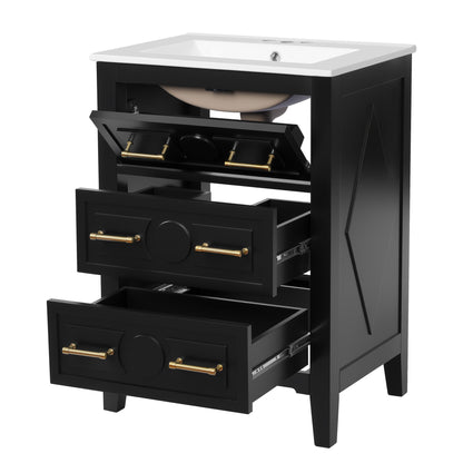 Bathroom Vanity With Sink, Free Standing Single Set, 3 Drawer Storage Cabinet