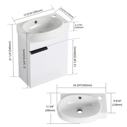 Soft Close Doors Bathroom Vanity With Sink, Compact Wall Mounted Design Basin