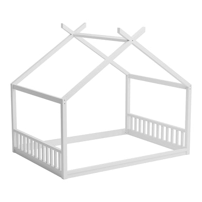 Montessori Style House Bed For Kids, Floor Bed Frame With Headboard And Footboard