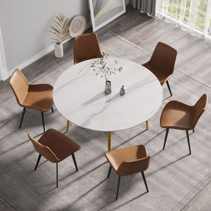 Modern Man-Made Stone Round Metal Dining Table-Position For 6 People