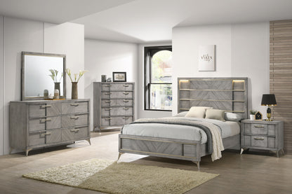 Queen Stoage Bed With Bookmatched Veneer - Gray