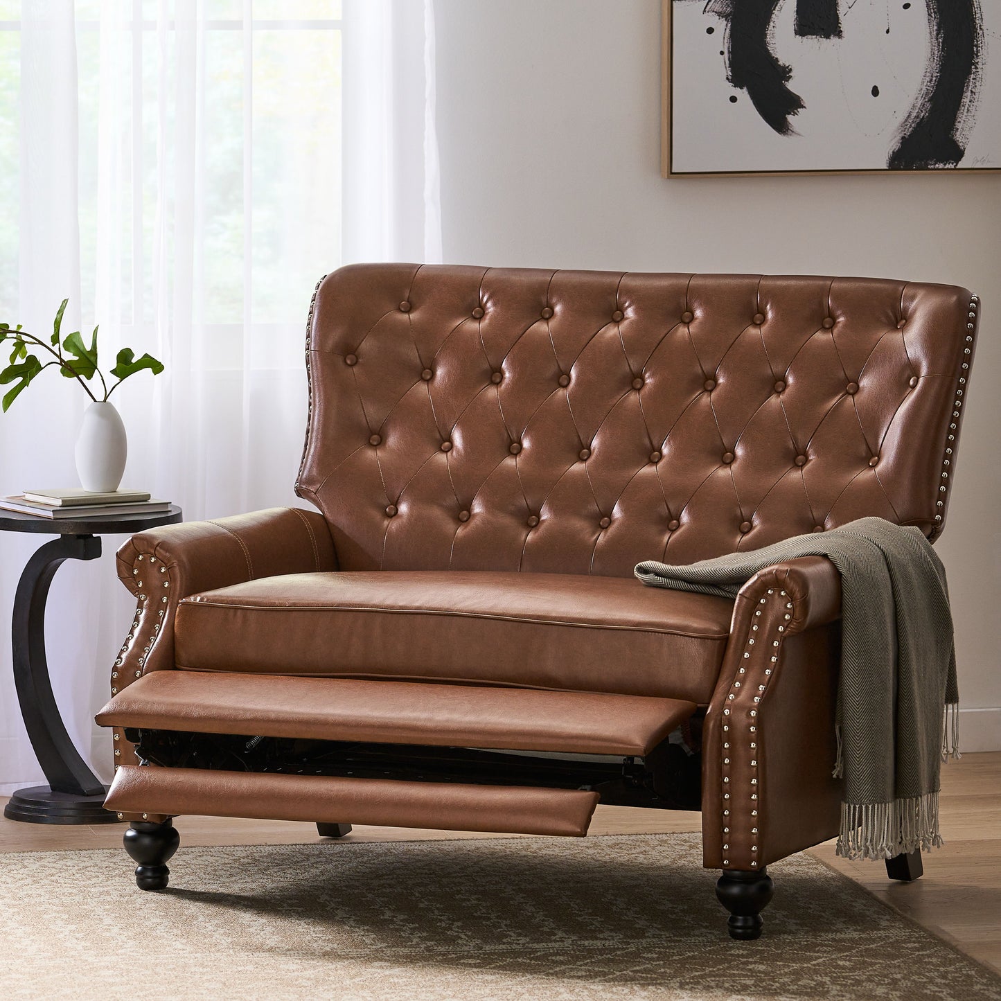 Oversize Faux Leather Recliner Chair - Light Brown