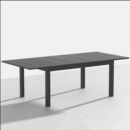 Extendable Outdoor Dining Table, All Weather, Slatted Top, Rust Proof - Gray