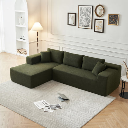 Sponge Sectional Sofa Couch For Living Room, L Shaped Modern Lamb Modular High Density Sponge Floor Sofa, Sherpa Fabric Sofa Couch With Chaise Lounge, Upholstered Corner Cloud Couch - Green