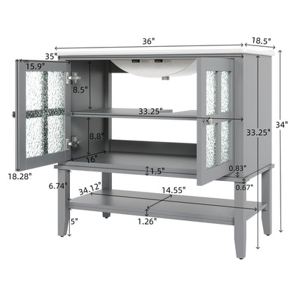 Bathroom Vanity With Ceramic Sink, Adjustable & Open Shelf