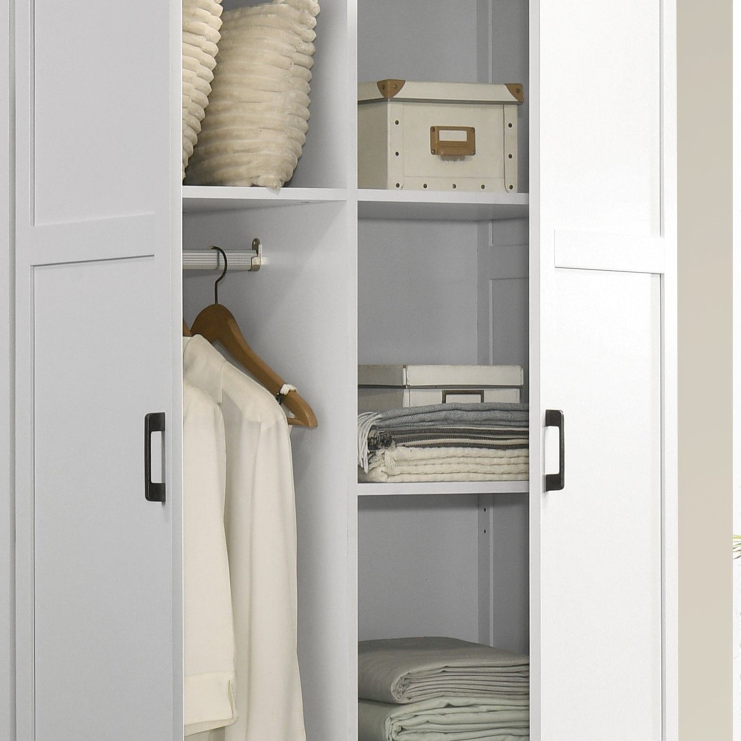 Aubree - Wardrobe Cabinet Armoire With 2 Drawers And Hanging Rod - White