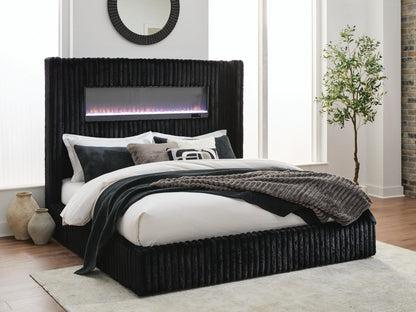 Agrander - Upholstered Bed With Fireplace And Wireless Audio