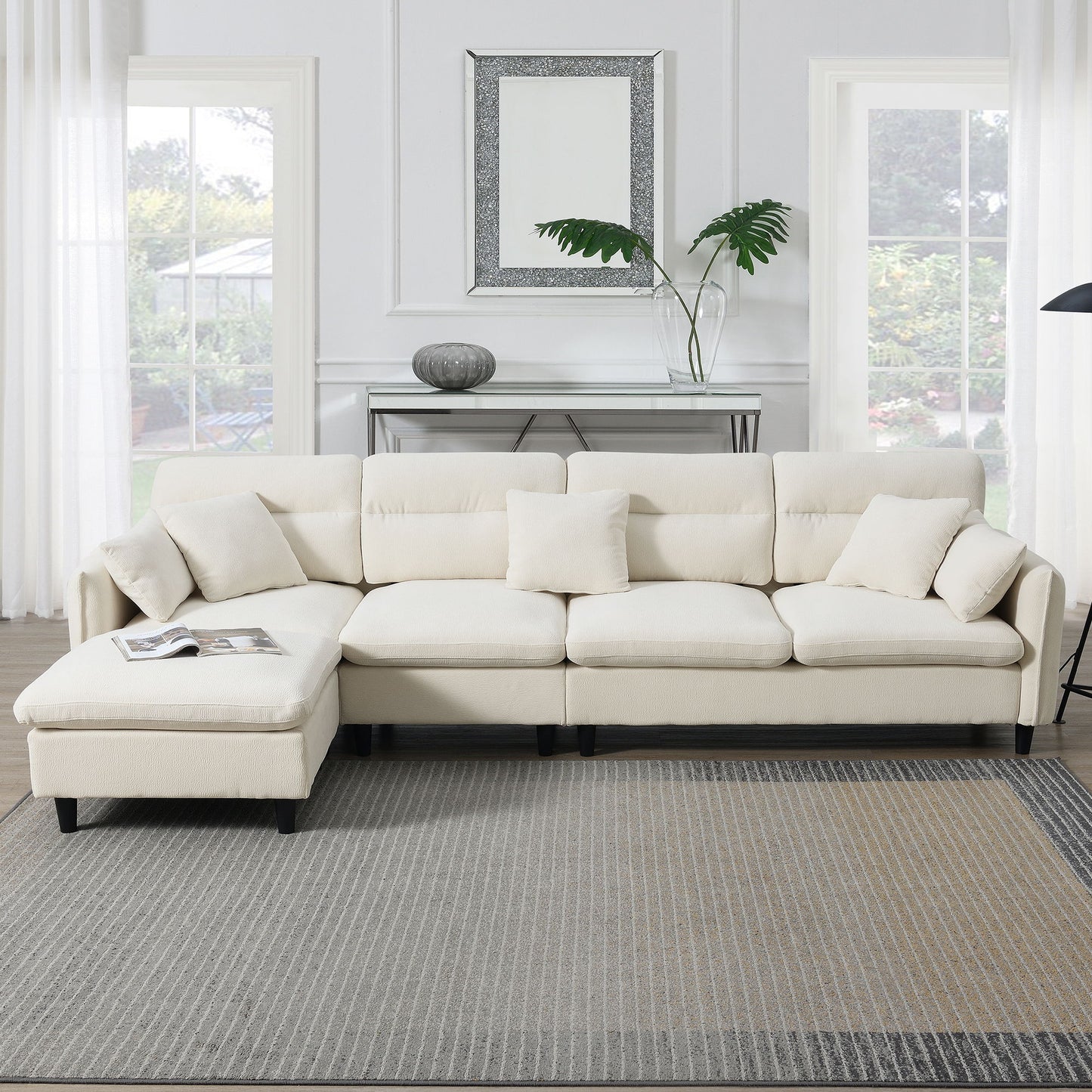 Modern Convertible Sectional Sofa L Shaped Reversible Couch Set With Free Pillows 5 Seat Cloud With Ottoman