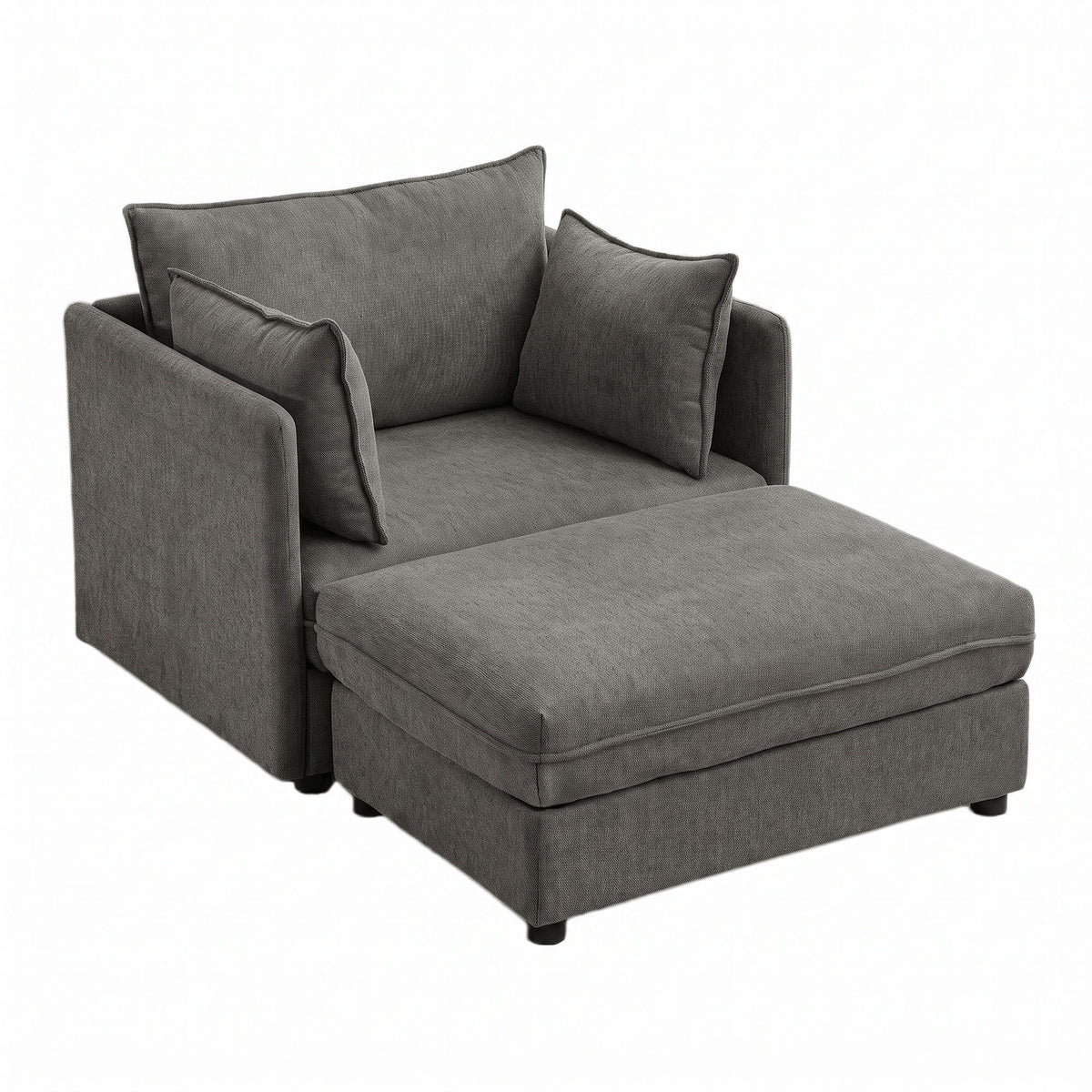 Oversized Deep Seat Accent Chair With Matching Storage Ottoman & Throw Pillows