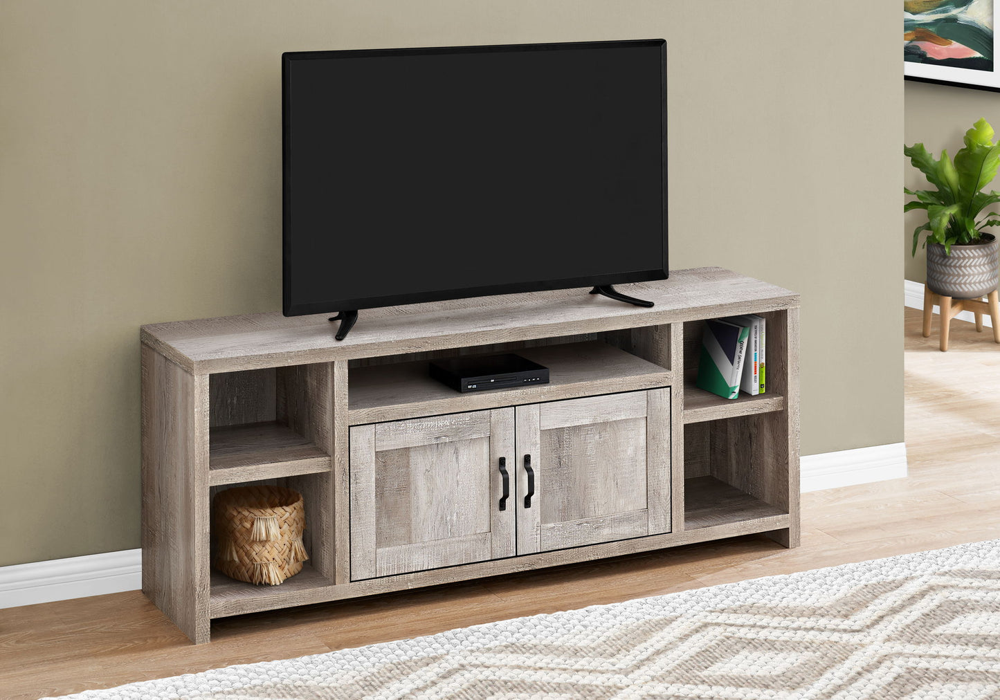 TV Stand, Console, Media Entertainment Center, Storage, Elegant Design, Transitional - Taupe