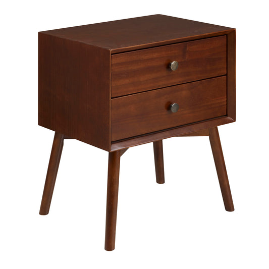 Mid-Century Modern Double Drawer Nightstand - Walnut