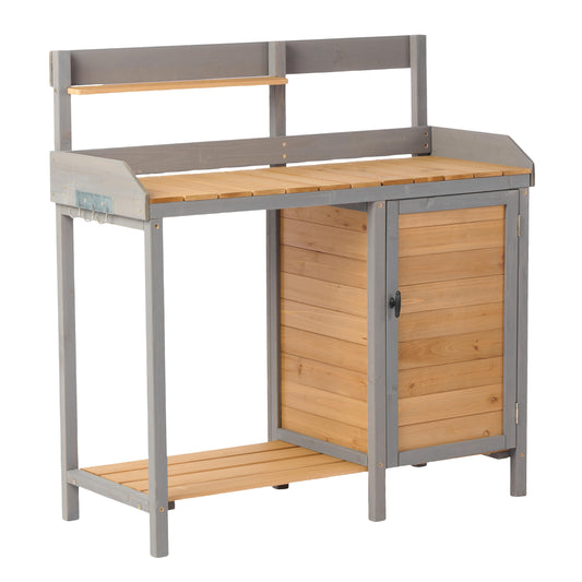Outdoor Potting - Bench, Workstation Table With Cabinet For Backyard Garden Supplies - Brown / Gray