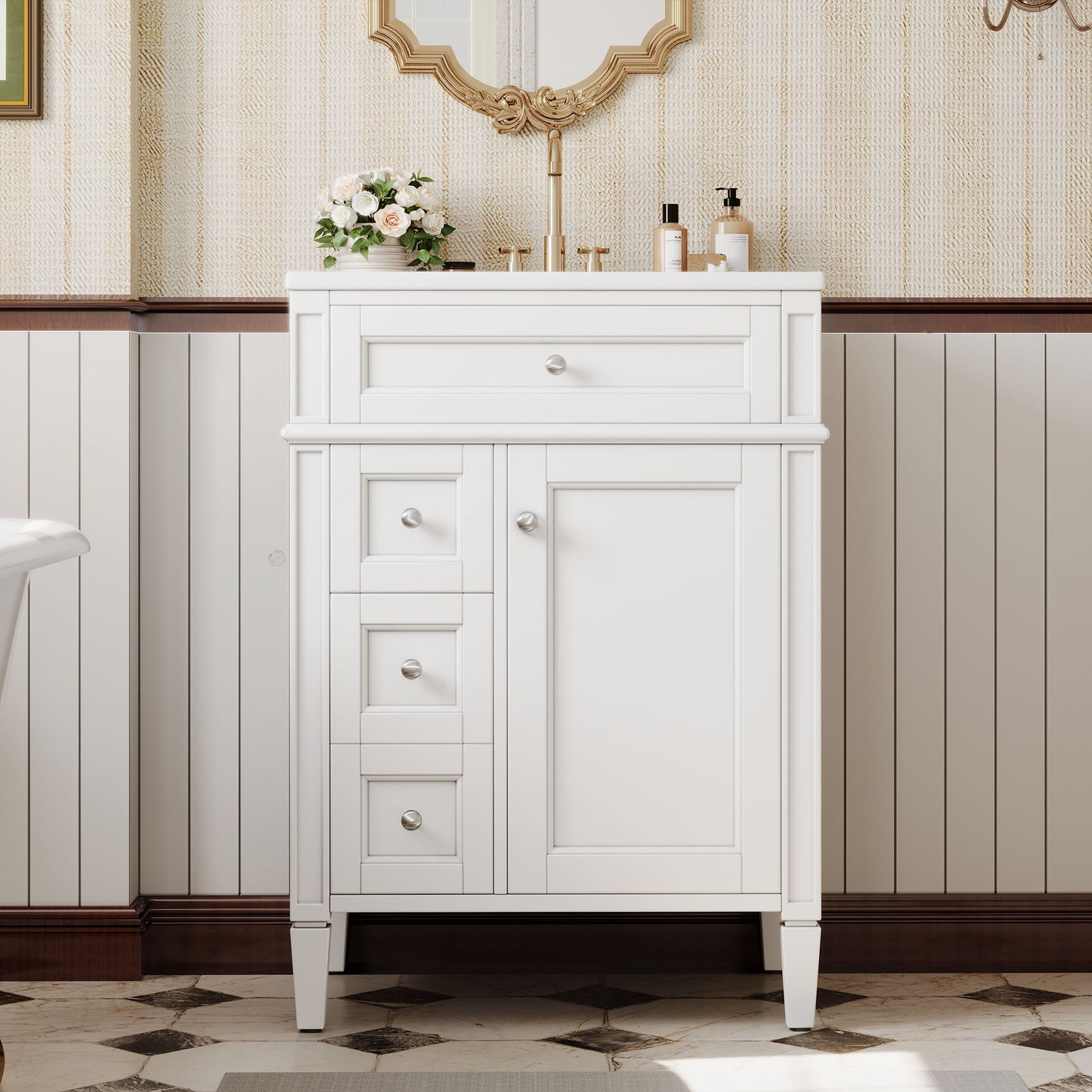 Bathroom Vanity With Top Sink, Storage Cabinet With 2 Drawers And Tip-Out Drawer