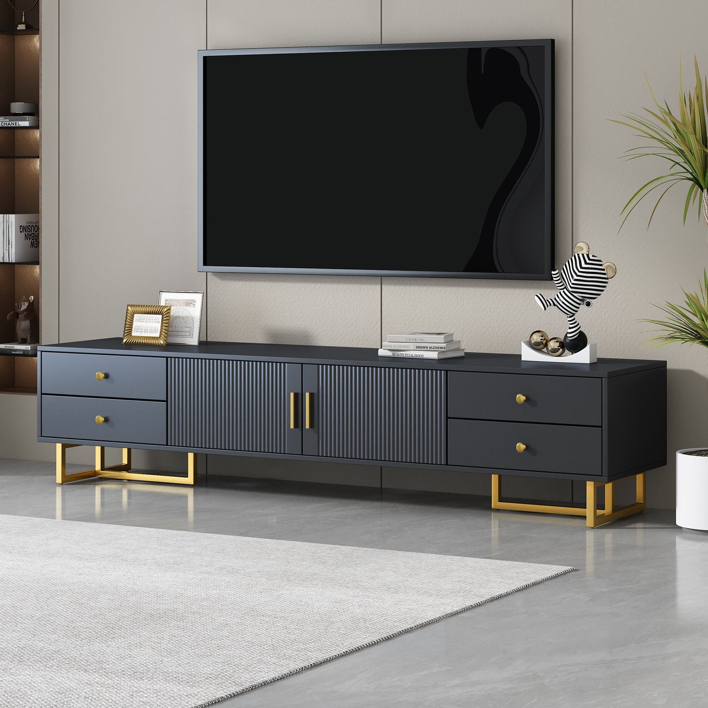 TV Media Console Table, TV Stand With Storage For Living Room - Black