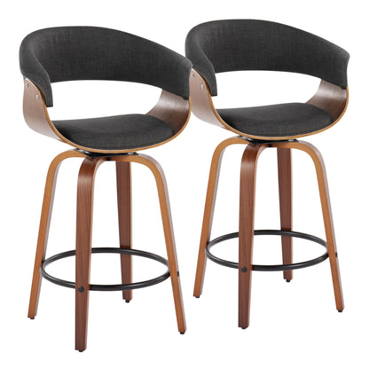 Vintage Mod - Mid Century Modern Fixed Height Counter Stool & Swivel With Round Footrest (Set of 2)