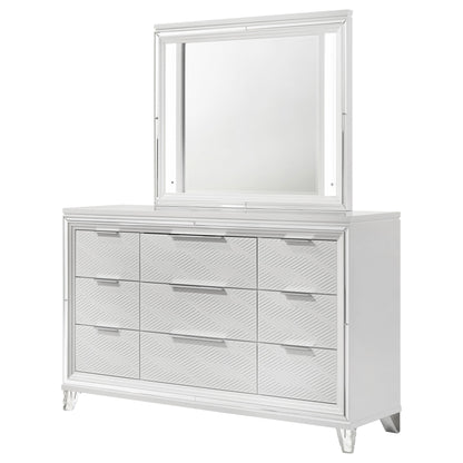 9 Drawer Dresser With LED Mirror, Touch Activated Lighting - White