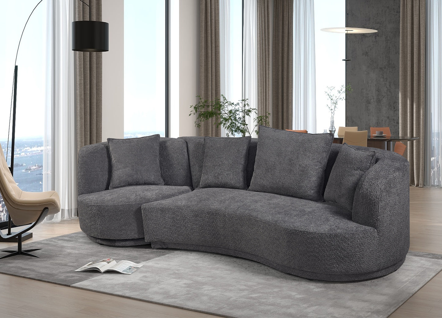 Living Room Sofa Set With Luxury Teddy Fleece, 2 Seater, Armchair Swivel 360°