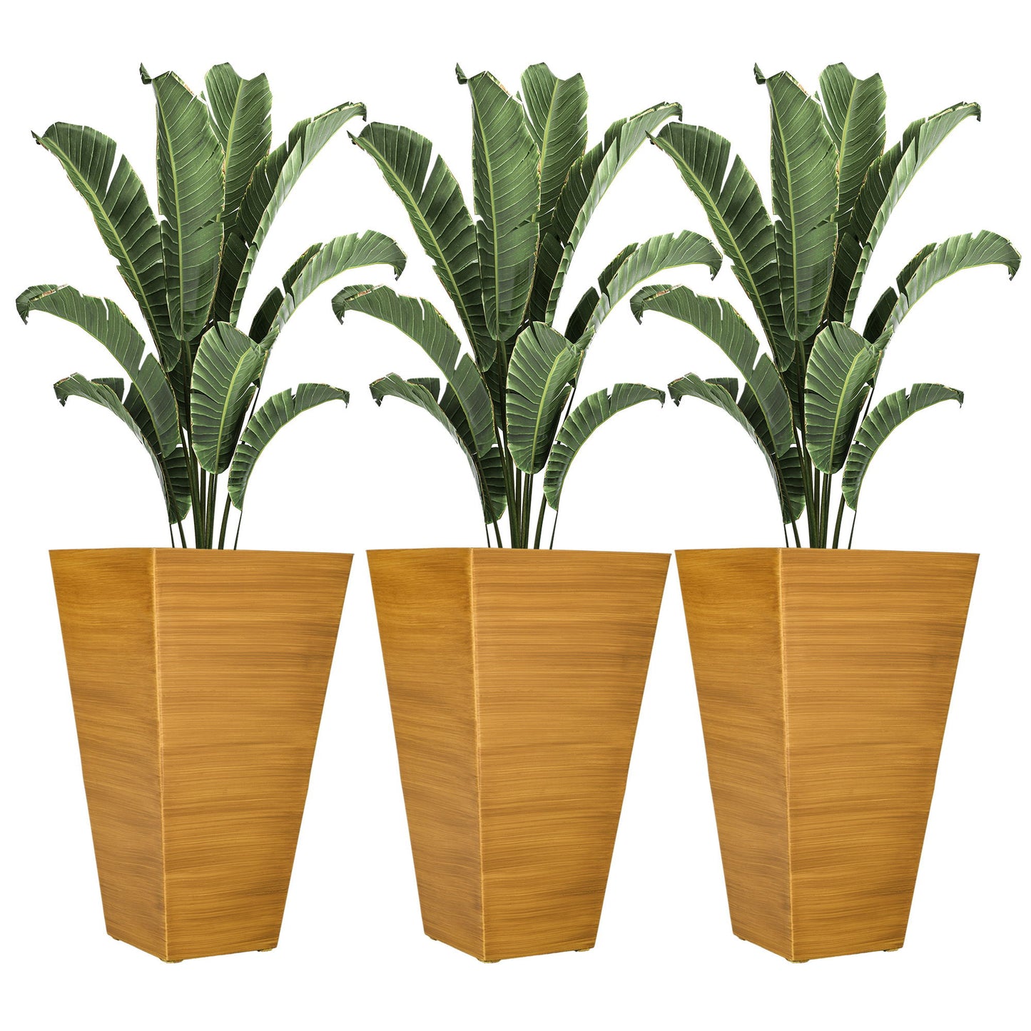 Outsunny - Outdoor Planters (Set of 3) Large Taper Planters With Drainage Holes And Plug, Faux Wood Plastic Flower Pots For Outdoor, Indoor, Garden, Patio