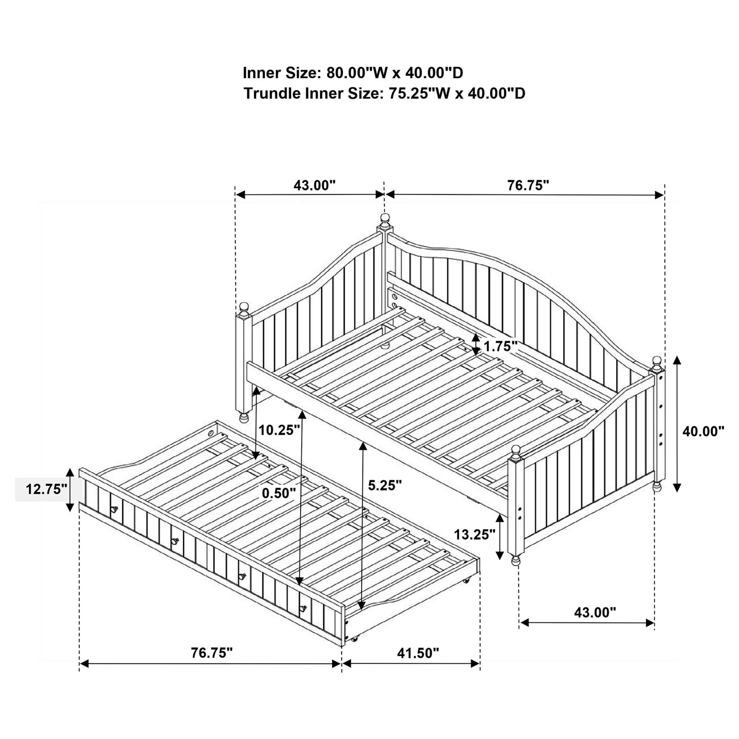 Twin Daybed With Trundle Storage Bed - White