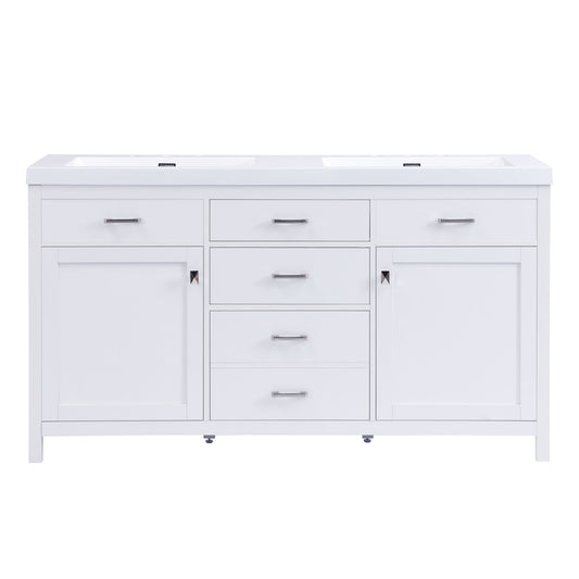 Double Sink Bathroom Vanity With Top, Soft Closing Doors & Drawers, Tip Out Drawer, 2 Cabinet Doors, Adjustable Shelf - White