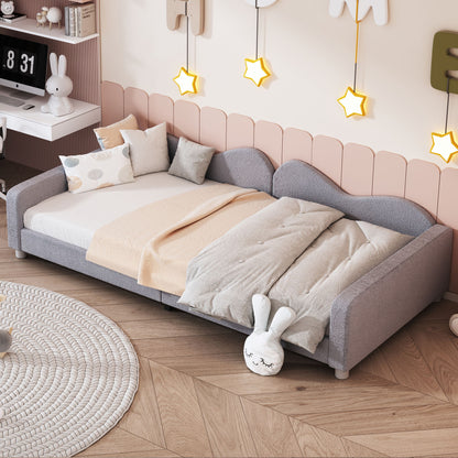 Upholstered Daybed, Sherpa Fabric Sofabed With Cloud-Shaped Backrest