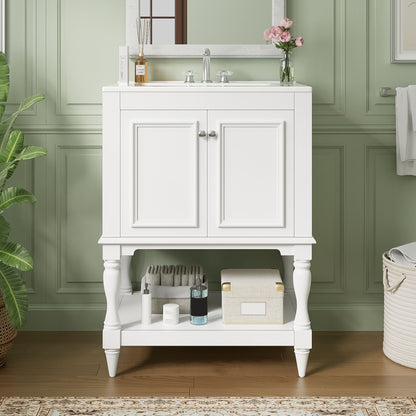 Modern Bathroom Vanity With Sink, Rectangular Cabinet With Open Shelf And Closed Storage
