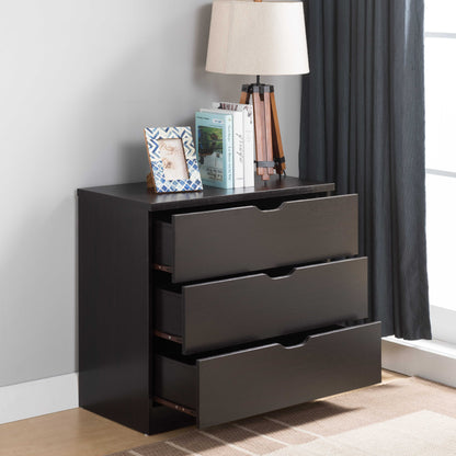 Modern Three Drawer Chest And Clothes Storage Cabinet With Metal Drawer Glides - Dark Chocolate