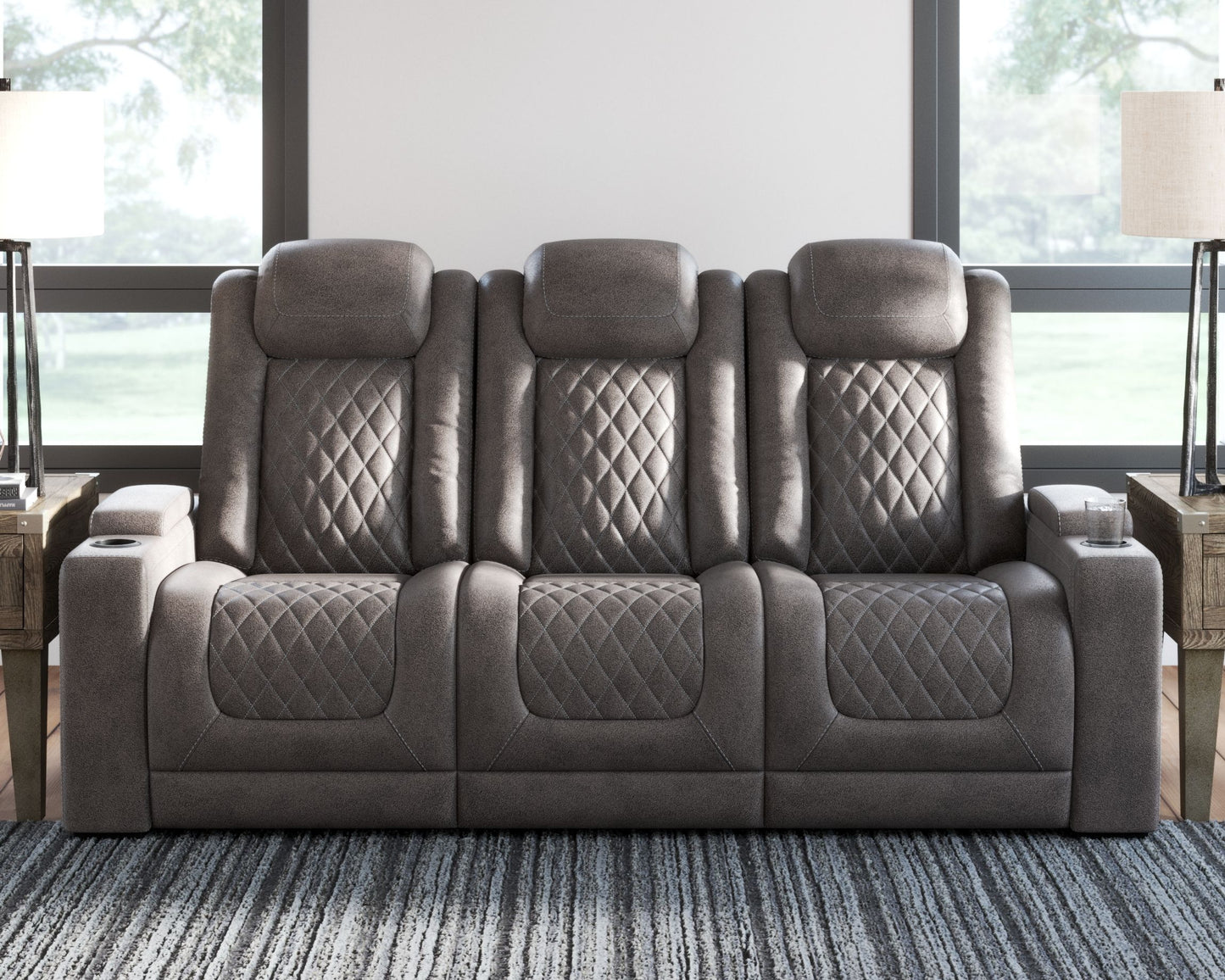 HyllMont - Gray - PWR REC Sofa with ADJ Headrest