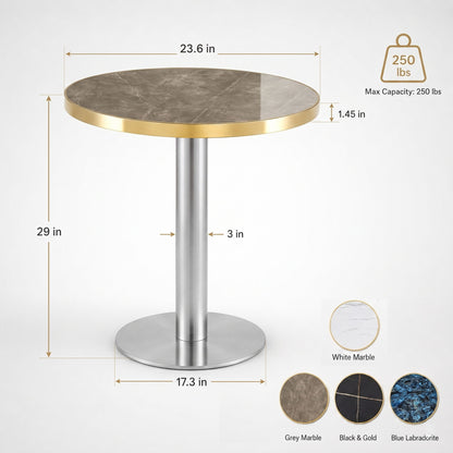 Round Bistro Table, Compact For Kitchen - Gray / Gold / Silver