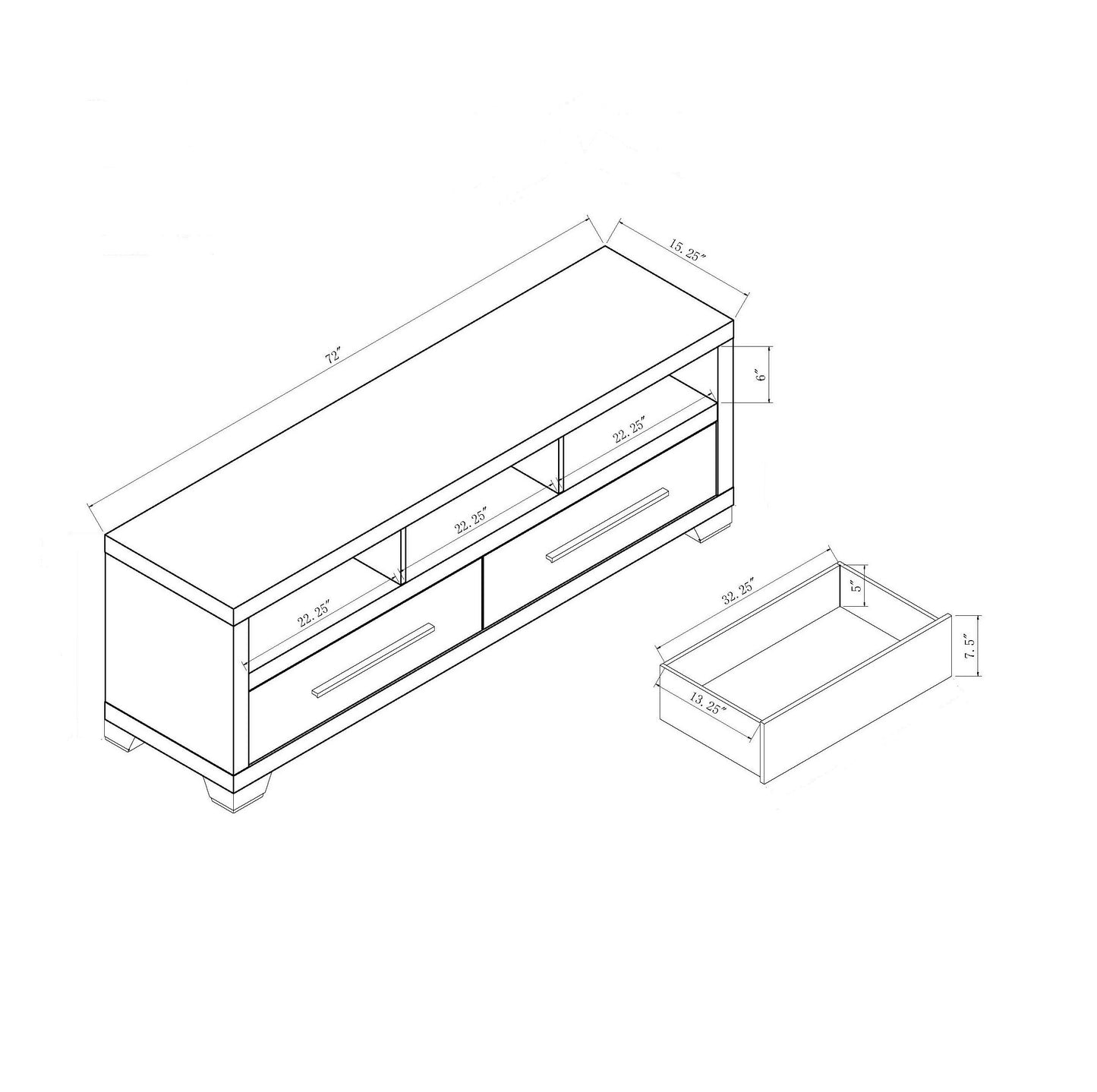 Modern White TV Media Stand, Home Entertainment Center With Open Shelving And Two Drawers - White