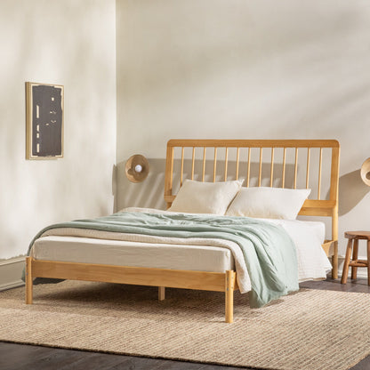 Mid-Century Modern Solid Wood Spindle Bed