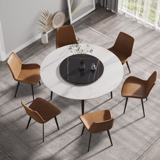 Modern Artificial Stone Round Dining Table, Can Accommodate 6 People Artificial Stone Turntable