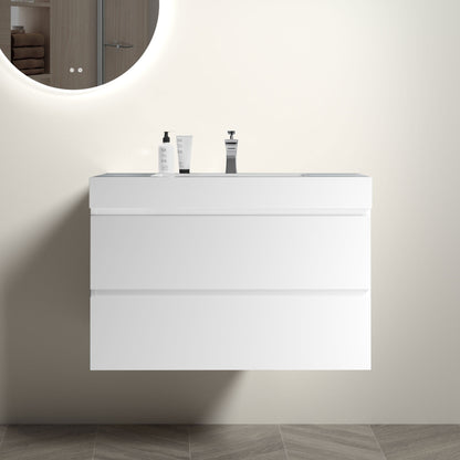 Alice - Bathroom Vanity With Large Storage, Sink Wall Mounted Floating Bathroom Vanity For Modern Bathroom, One-Piece Sink Basin Without Drain And Faucet