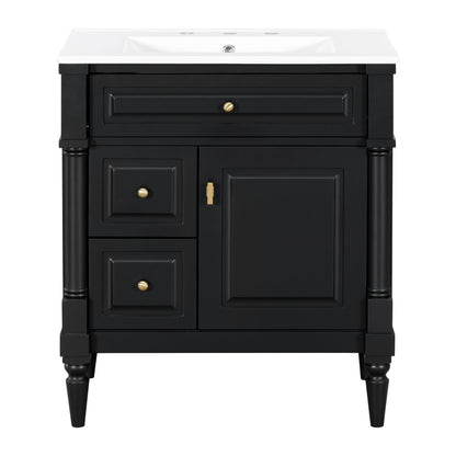 Modern Bathroom Vanity With Sink, Freestanding Cabinet With Flip Drawer & Adjustable Shelf