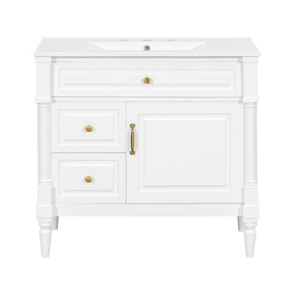 Freestanding Bathroom Vanity With Sink, Adjustable Shelf, Flip Drawer