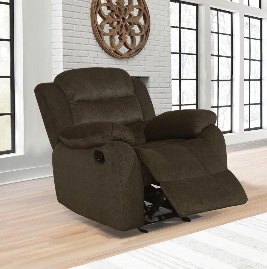 Rodman - Upholstered Padded Arm Glider Recliner - Olive Brown